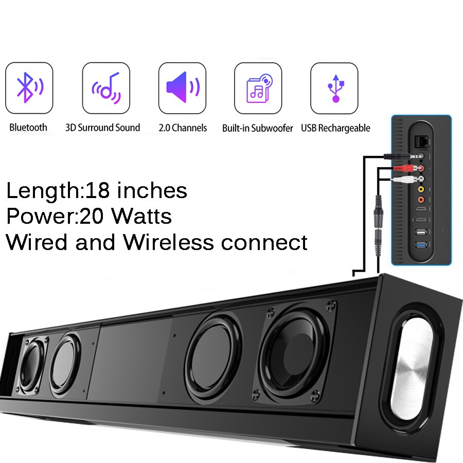 Super Bass Home Theater Soundbar TV Speaker Subwoofer Bluetooth Column S688 20W Wireless Bluetooth Speaker Portable