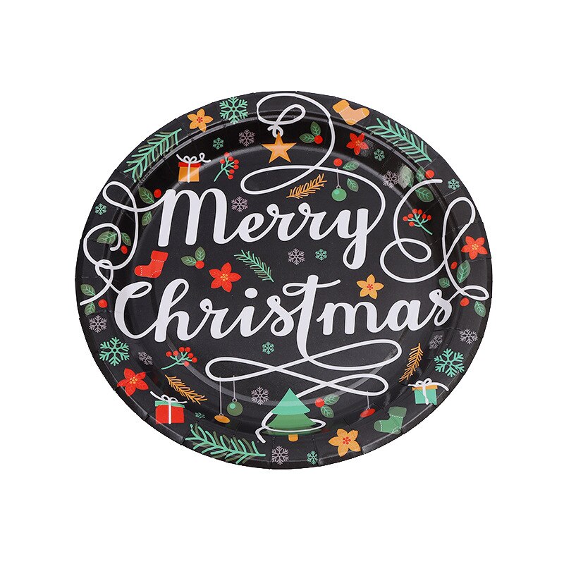 Juego de vajilla desechable para de Feliz Navidad, platos de papel, taza, decoración para la mesa de Navidad para el hogar, decoraciones para de navidad: 9inch plate 10pcs