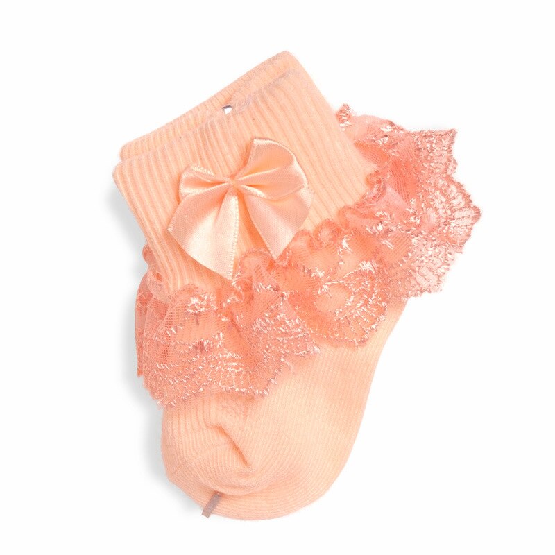 Lace Bow Short Socks Baby Newborn Cotton Warm Girl Cute Children Ruffled Socks: Orange / M 1-2Years