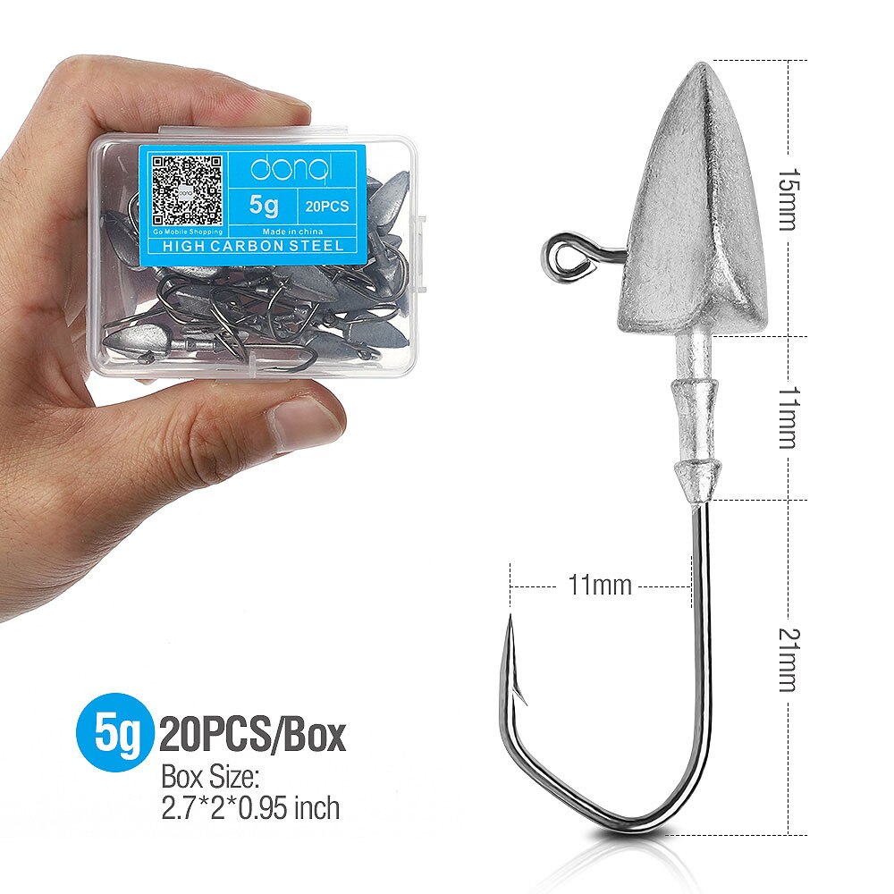 Donql 20 stuks/set lood jigkop vishaak weerhaak karper vishaak 3.5g 5g 7g 10g 14g voor zachte worm kunstaas vishaak uitrusting: 20 stuks 5g