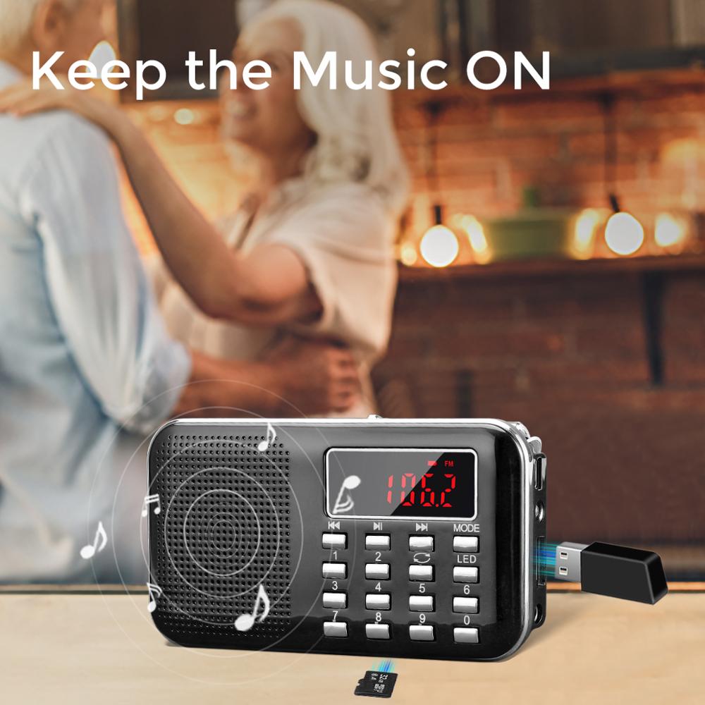 PRUNUS L-218 Mini fm radio receiver AM / FM /SD Card MP3 play Speaker USB /AUX portable Emergency radio with Led light/ antenna