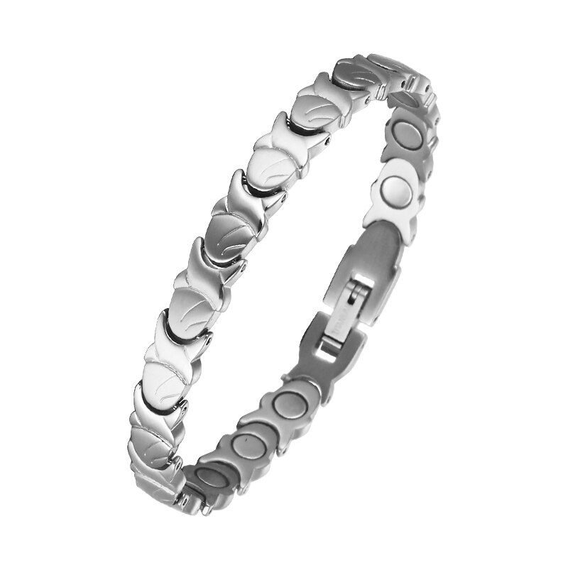 Moocare Vrouwen Mode Eenvoudige Drie-Kleur Magneet Magnetische Therapie Puur Titanium Armband: Silver