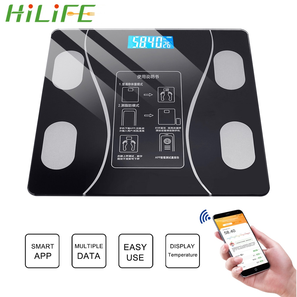 Hilife ledet digital elektronisk skala til android / til ios / bluetooth app smarte kropsvægte, der vejer vægte