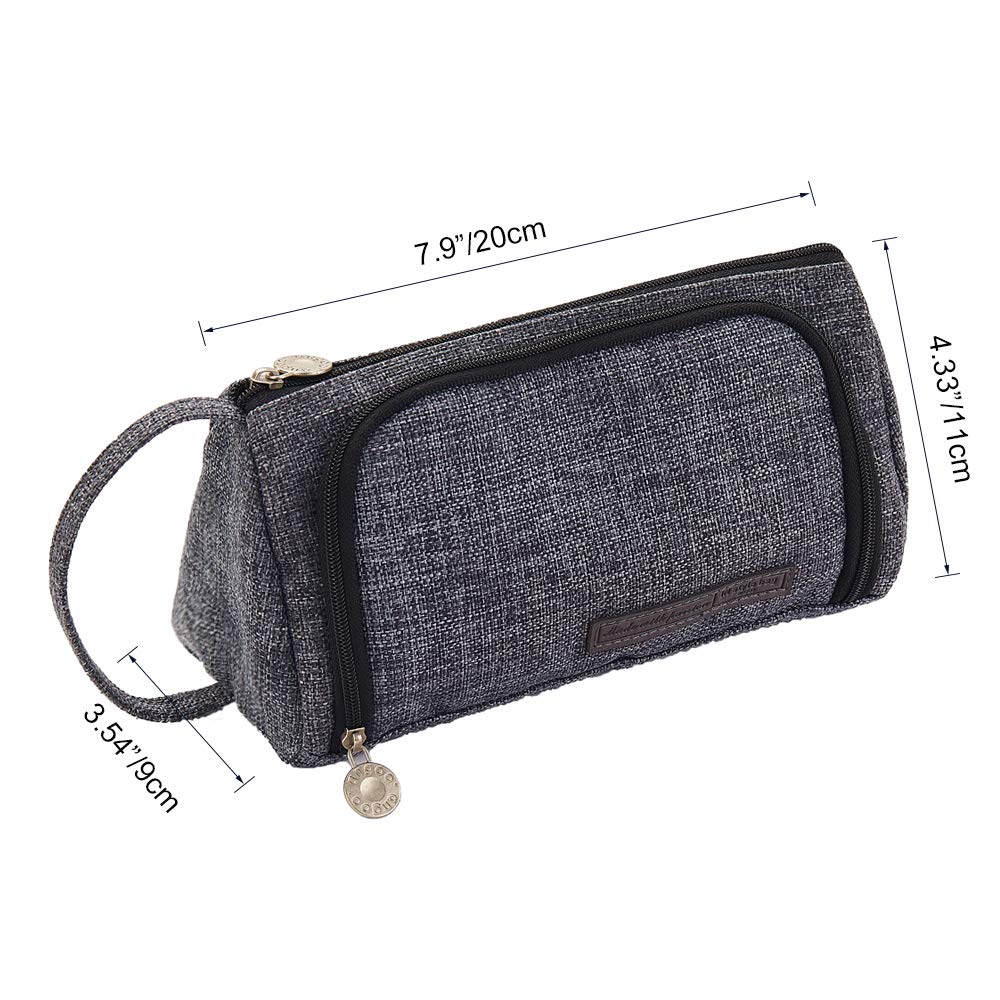 Solid Color Dark Grey Pencil Pouch Big Capacity Pen Bag Side Open Stationery Tools Case Make Up Bag Pencil Bag School Girl