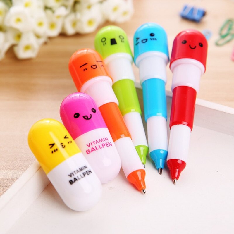 1 PCS Vitamin Capsule Ballpoint Pen Office Accessories Material Escolar School Supplies Kawaii Novelty Plastic Ball Pen