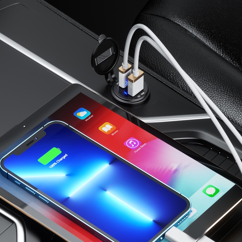 12v-24v usb  + 45w c-schnellladegerät mit led-voltmeter für handy 18w qc3.0 tablet
