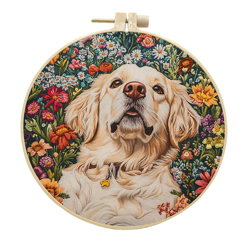 Honden Borduurpakket - Kruissteek met Engelse Instructies, Garen, Naalden - DIY Knutselpakket: 20*30cm / Bordeauxrood