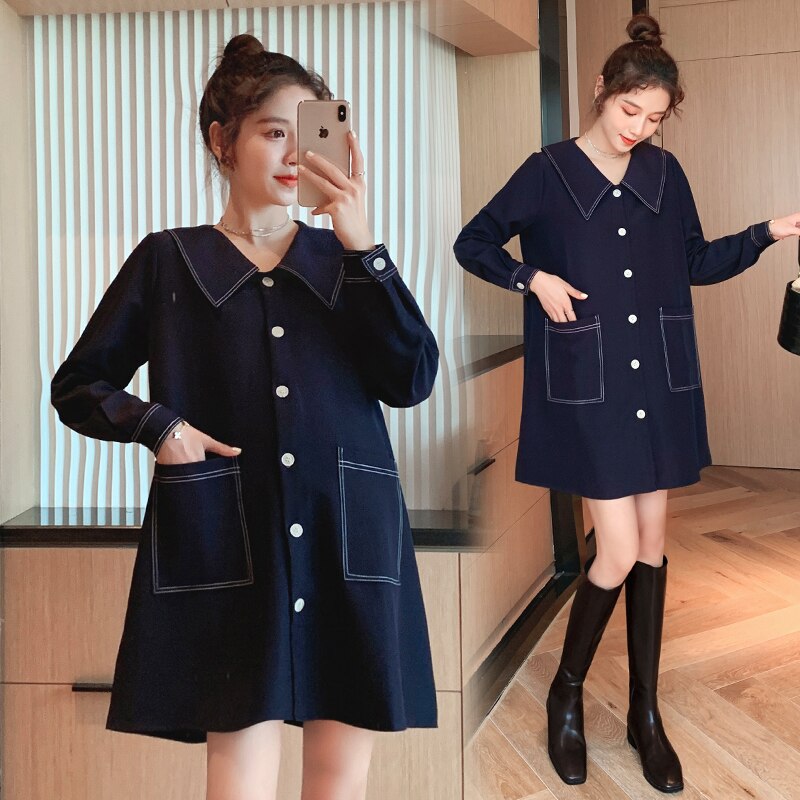hiver femme enceinte manteau col rabattu manches longues bouton mouche maternité vestes poches maternité Outwear