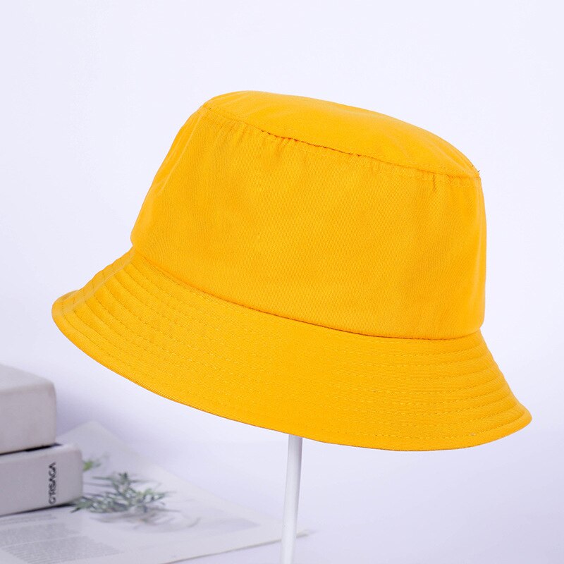 Pêcheur chapeau femme printemps été parasol chapeau homme couleur bonbon plat haut seau chapeaux tête extérieure seau casquettes coton Ne: Yellow