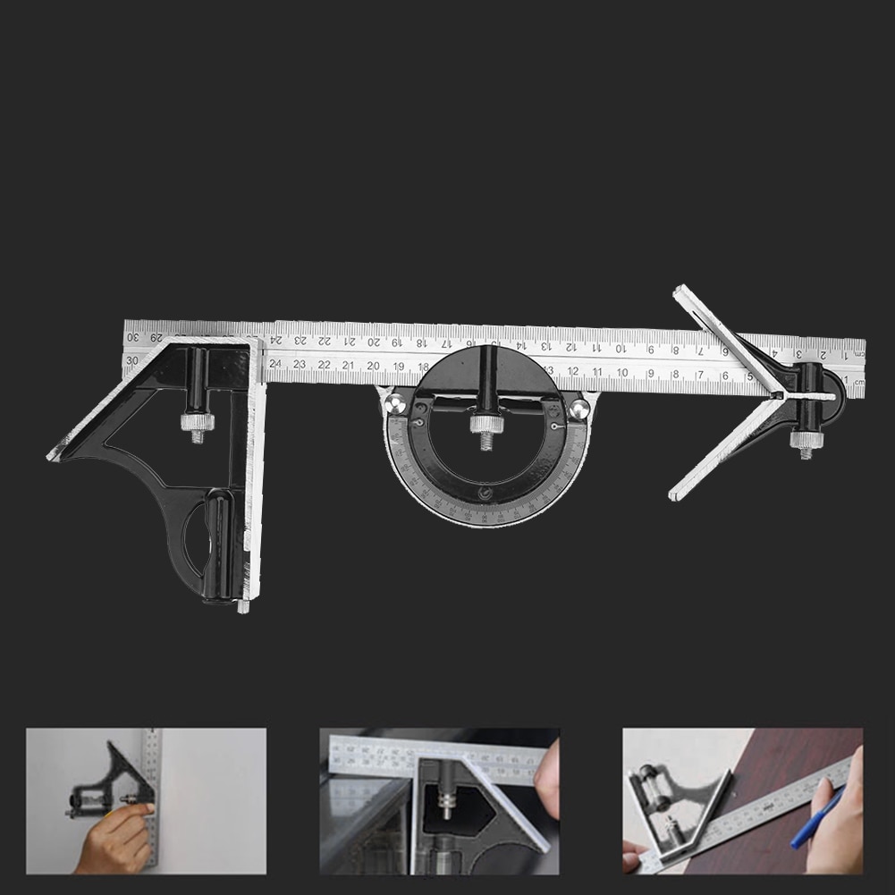 300mm/12"Measuring 3 In1 Adjustable Ruler Multi Combination Square Angle Finder Protractor Tools
