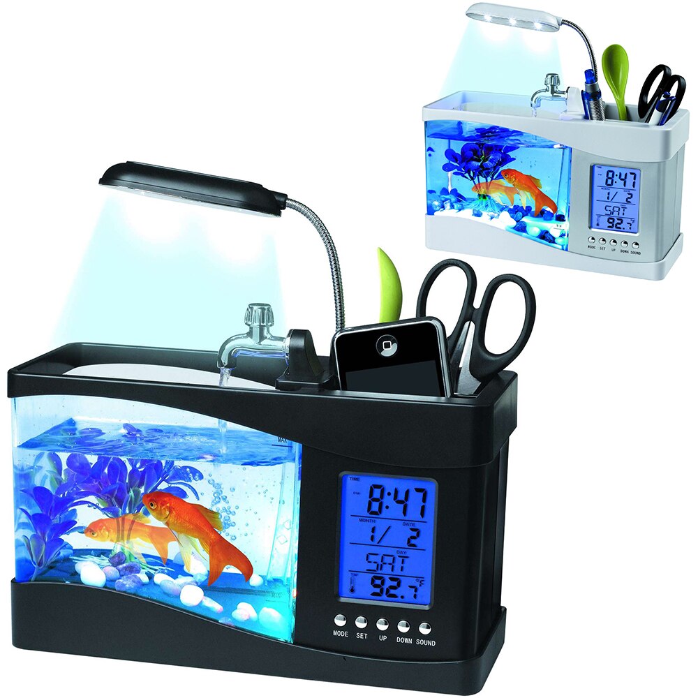 Mini Fish Tank Desktop Aquarium USB Multi-functional Fish Bowls LCD Display Screen Calendar Clock Aquarium Tank D20