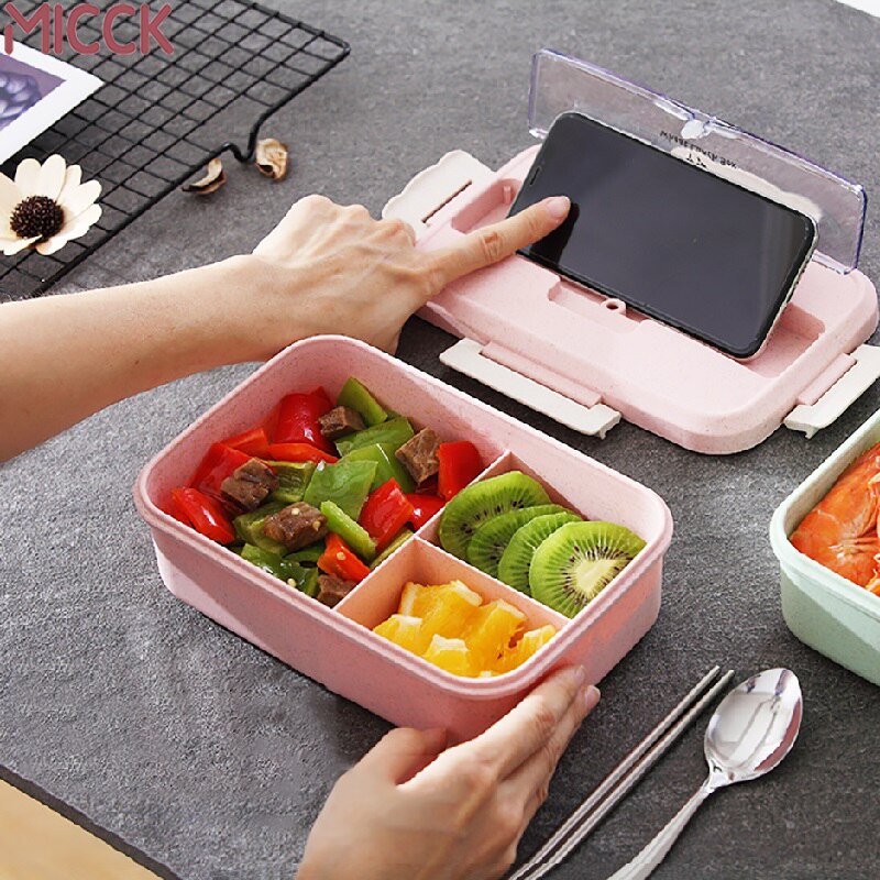 MICCK Draagbare Bento Box Voor Kinderen Lekvrij Voedsel Container Lunchbox Voor Picknick Tarwe Stro Voedsel Container Keuken Accessoires