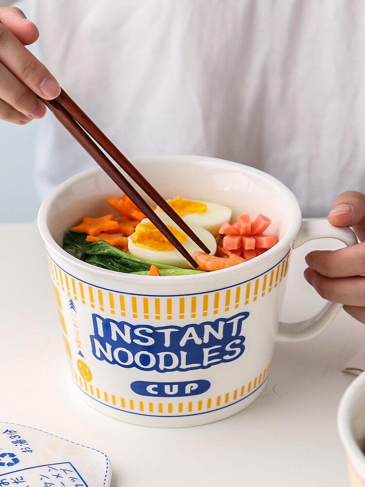 Japansk stil keramisk bolle med deksel personlighet husholdningskopp nudelkopp stor suppe og nudler