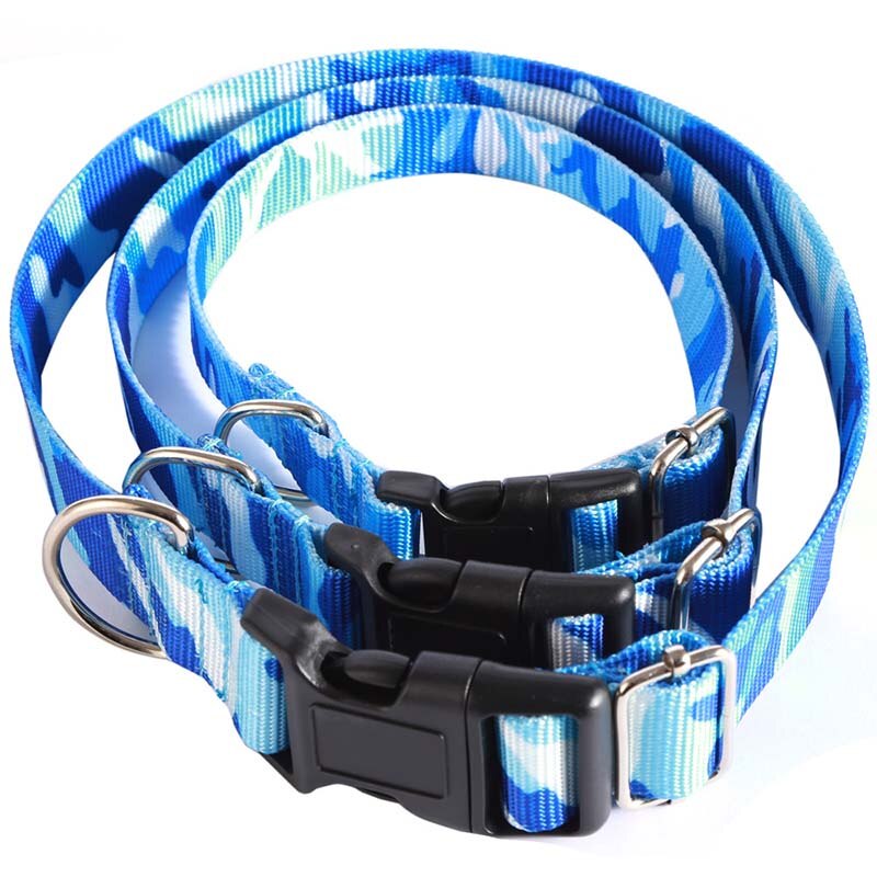 Camuflaje Azul Nylon Collar para perros y gatos Collar mediano grande y pequeños animales al aire libre paseo suministros Anti disturbios Rush de la correa de perro