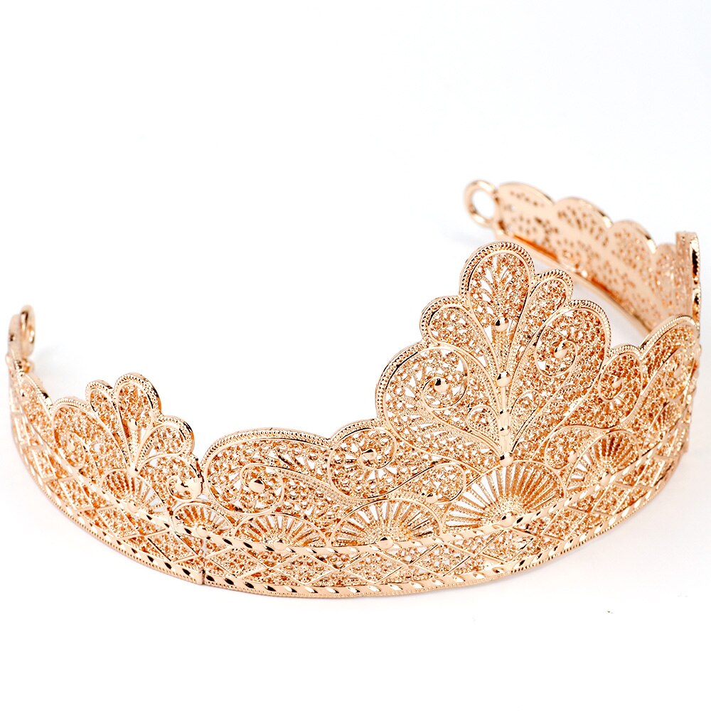 Bridal Crown Tiara - Gold Flower Rhinestone - Women's Wedding Hair Jewelry - Vintage Antique Ethnic Style: TL228ROSEGOLD