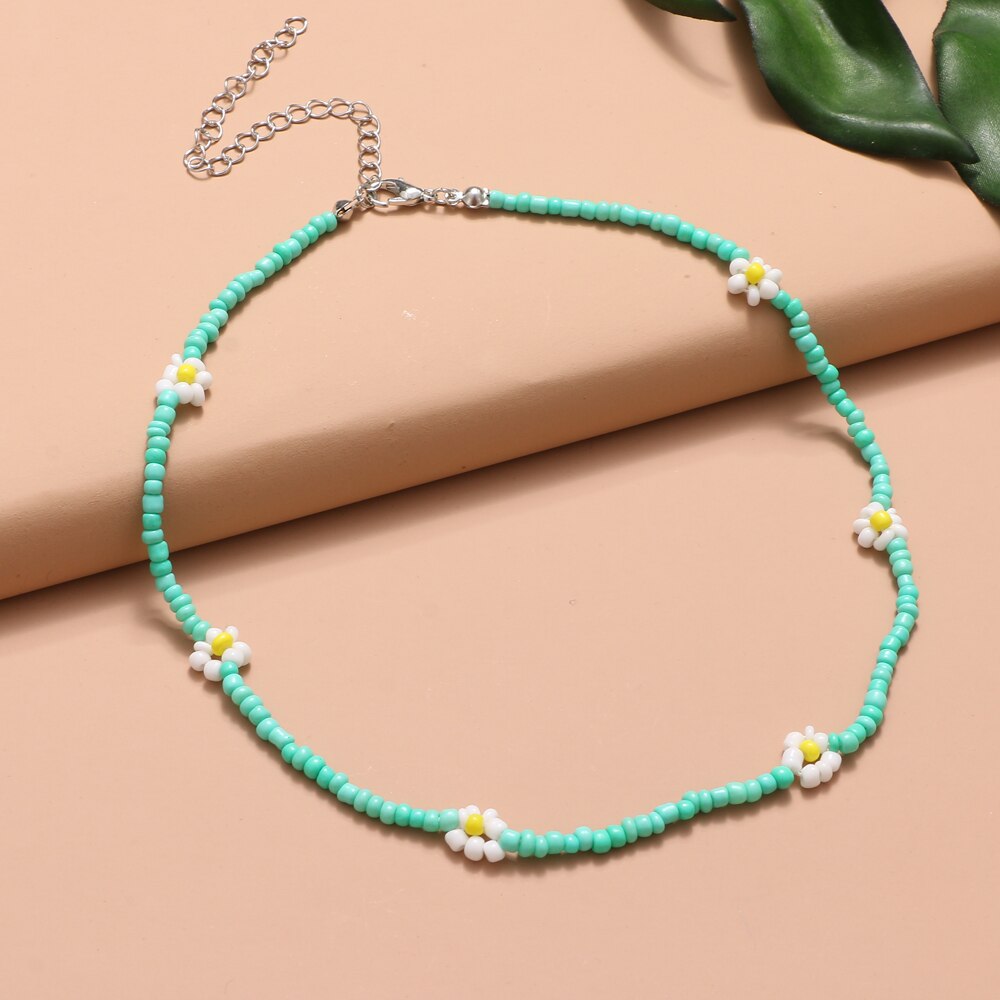 FNIO Y2K-collar con cuentas de flores para mujer, gargantilla de perlas cortas de colores bohemios, joyería femenina