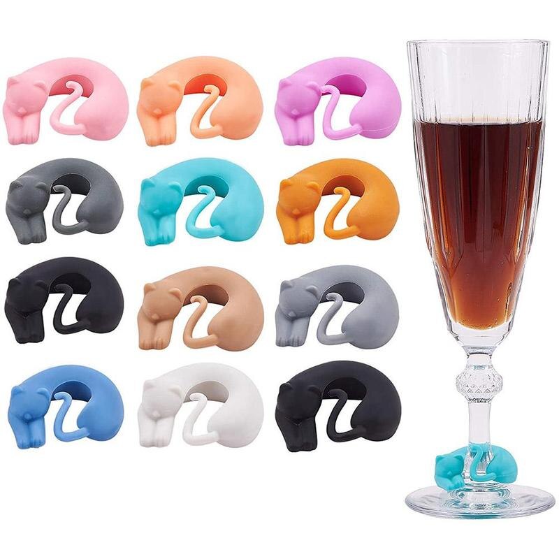 6 unids/set gato marcador para vaso de vino animales de silicona vacaciones DIY Copa etiquetas de decoración suministros forma Sti E3U1