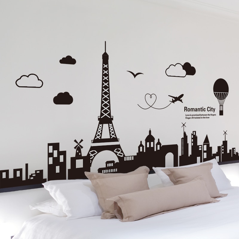 [shijuekongjian] Black Buildings Wall Decals Vinyl DIY European Style Home Decor Sticker for Living Room Bedroom Decoration