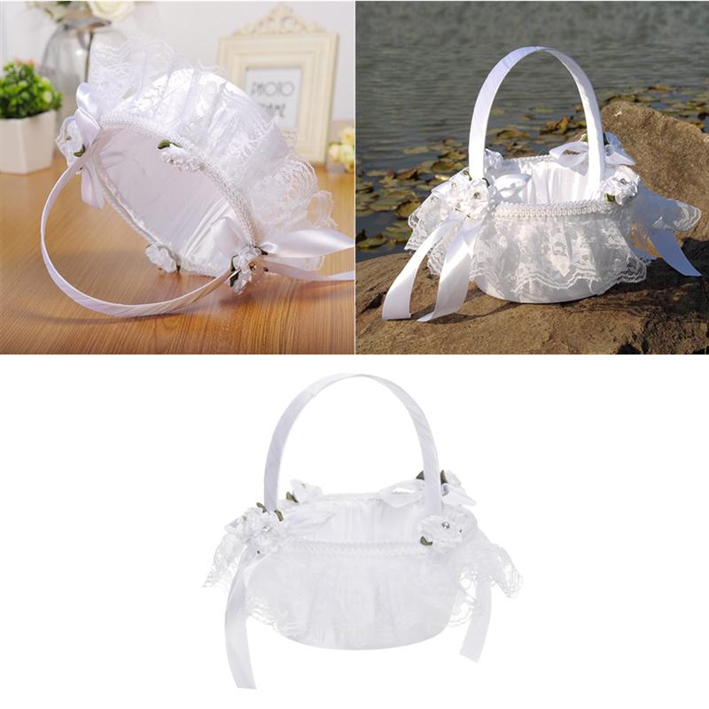 Cesta de encaje con flores románticas para decoración, canasta de almacenamiento bonita, soporte para ceremonia, boda, matrimonio, procsiones, 1 ud.