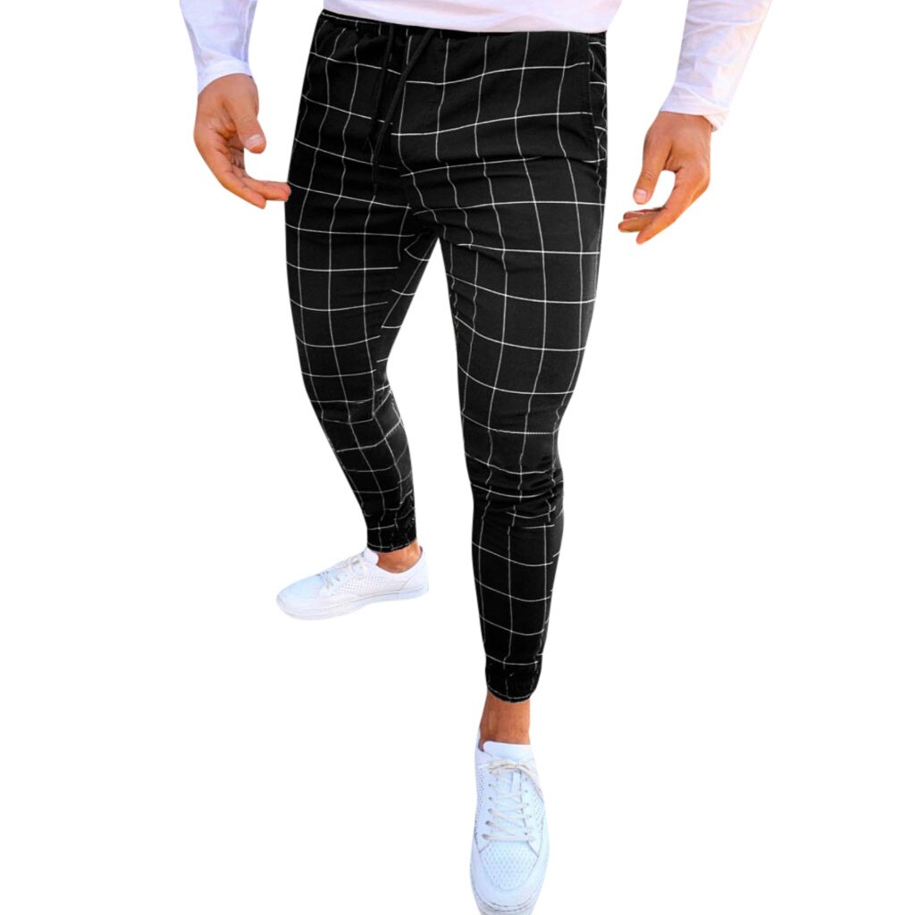 Pantalon homme pantalon à carreaux hommes Streetwear pantalon Hip Hop pantalon chino Slim coupe ajustée pantalons décontractés Joggers: L / Black