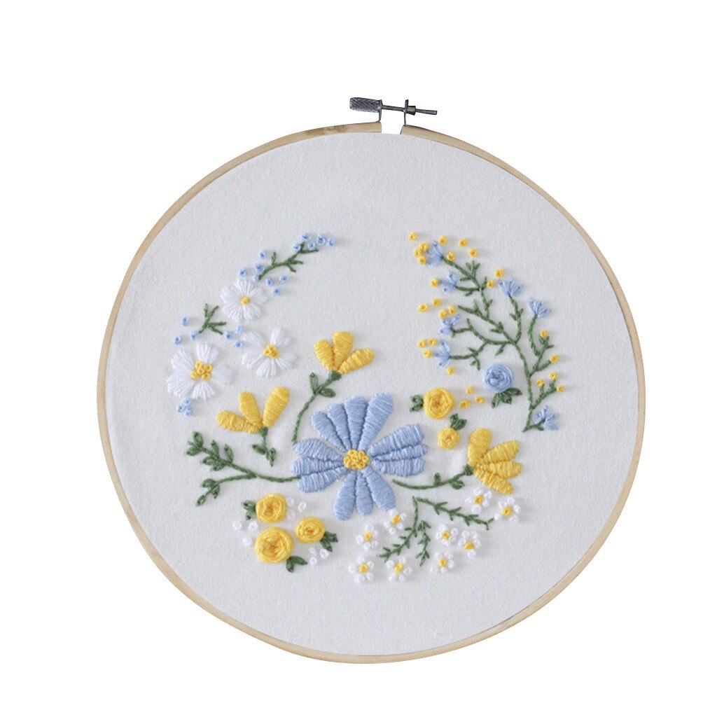 Diy Stamped Embroidery Starter Kit With Flowers Plants Pattern Cloth Color Threads Tools Beginners-handmade Embroidery #t1p