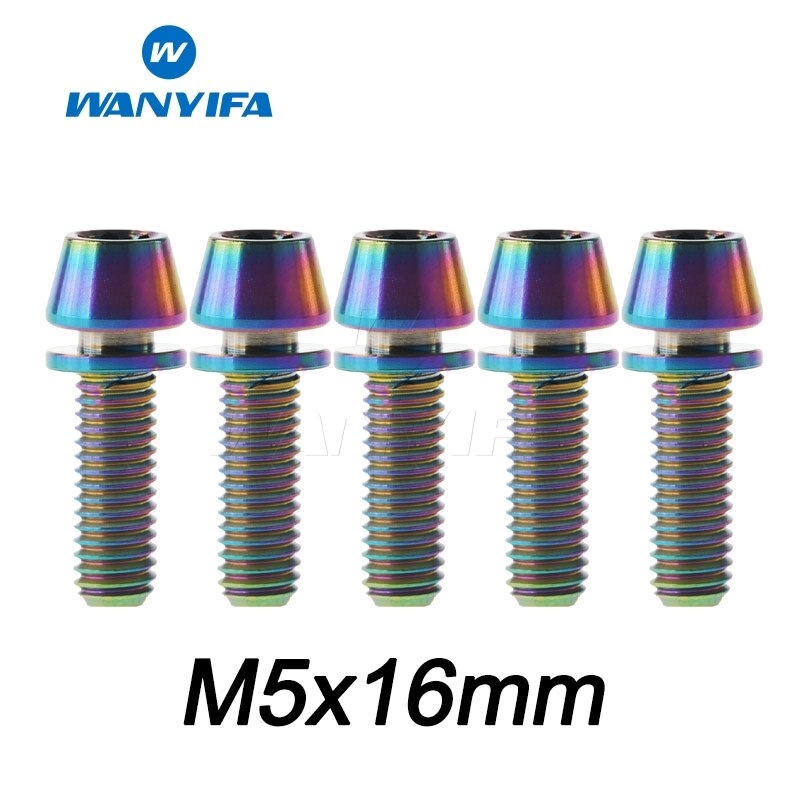Wanyifa M5X16 18 20 Titanium Ti Taper Head Bolt Screw with Washer for Bike Part Bicycle Stem: M5X16 Rainbow