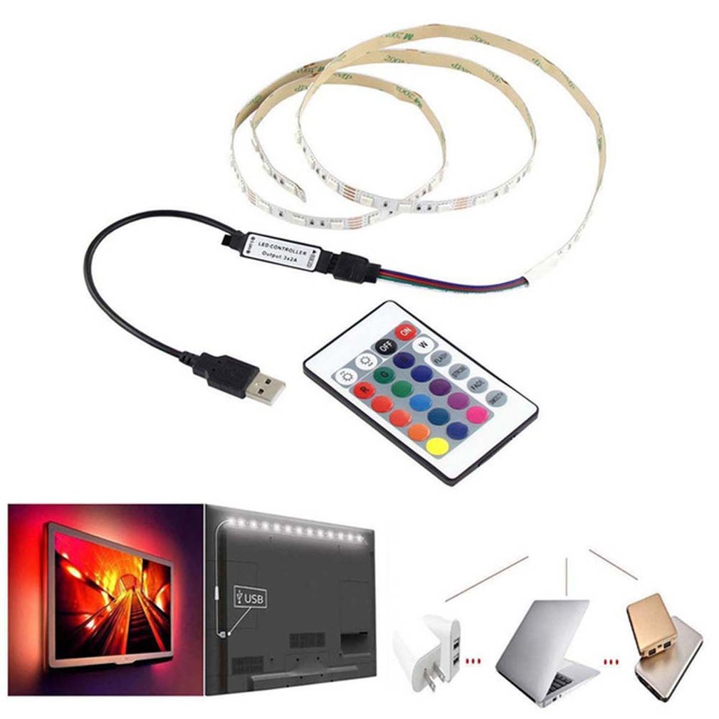 USB LED Strip Licht 24 Kleuren Veranderende Snaar Tape Lint Waterdichte RGB LED TV Backlight Met Afstandsbediening