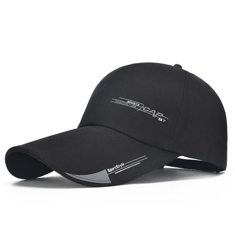 Herren-sportkappe, atmungsaktiv, bedruckt, outdoor-baseballkappe mit schirm, sonnenschutz, snapback-verschluss, angel- und laufkappe: Schwarz