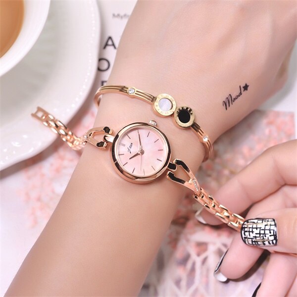 Luxus Goldene Edelstahl Frauen Armbinde Uhren schneiden Oberfläche Marmor Zifferblatt Damen Armbanduhren Kleine Weibliche Uhr: Rosa