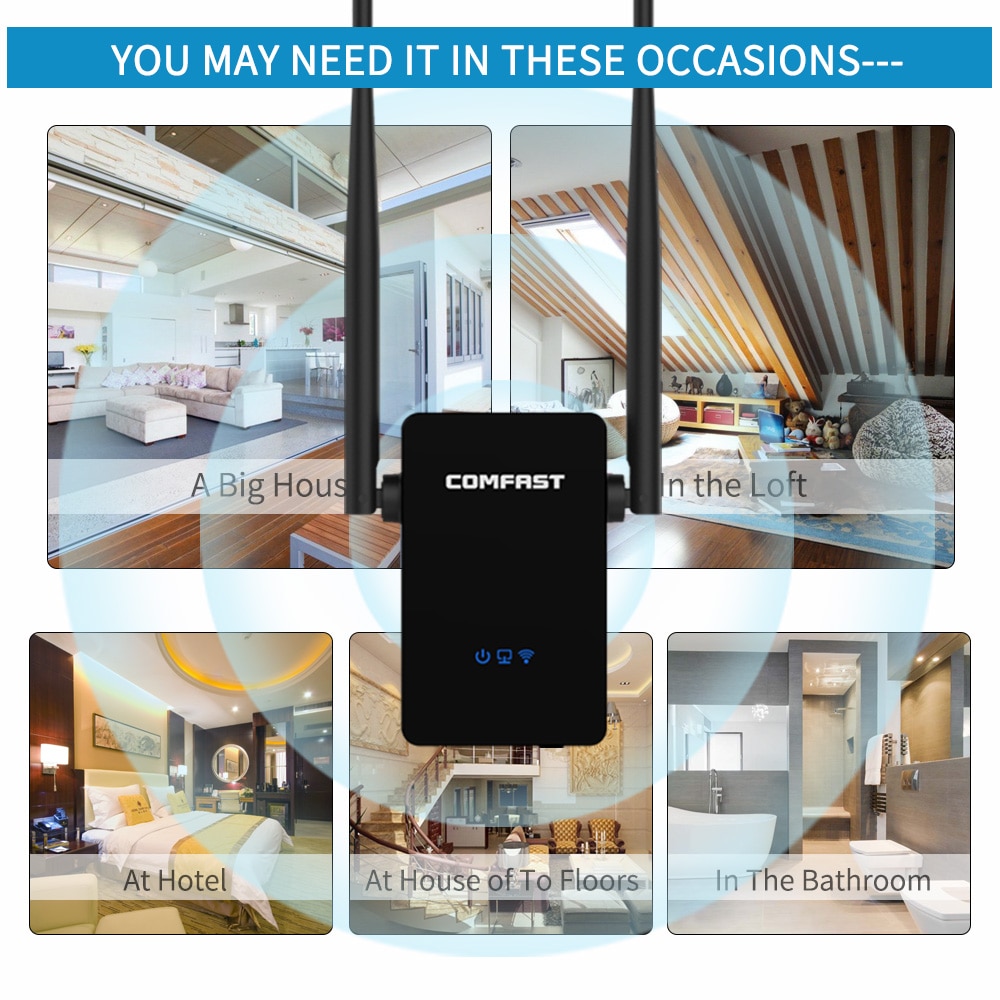 Home Wifi Repeater High Speed 300Mbps /1200Mbps Wireless Range Extender Amplifier 2.4G&5Ghz Wi fi Booster 2*3dbi Antenna