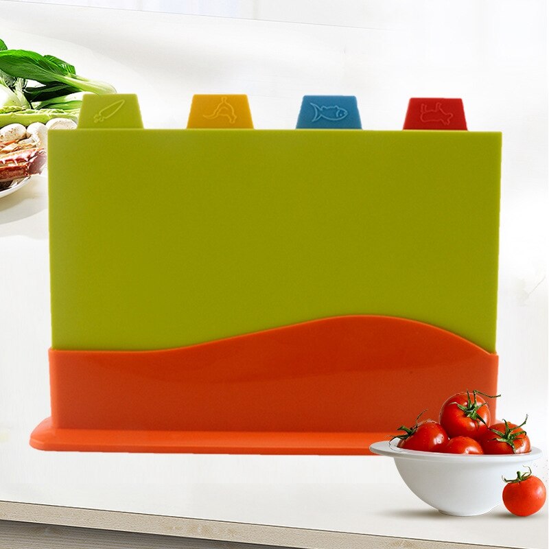 4Pcs Food Preparation Chopping Board Set Block Fruit Multifunction Vegetables Colour Coded Cutting Non Slip Kitchen with Stand