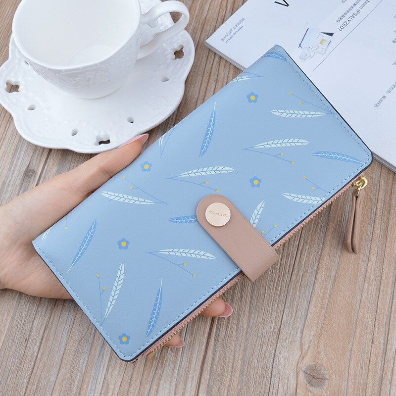 Women Long wallet Clutch Buckle printing Woman's Large Capacity Wallets Female Purse Lady Purses Phone Pocket Card Holder 515: blue 515 L