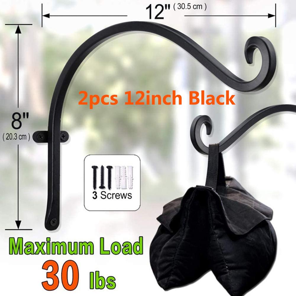Lanterne suspendue avec crochet en fer forgé, support mural pour Pot de fleur, panier suspendu pour jardin lumineux: 2pcs 12inch Black