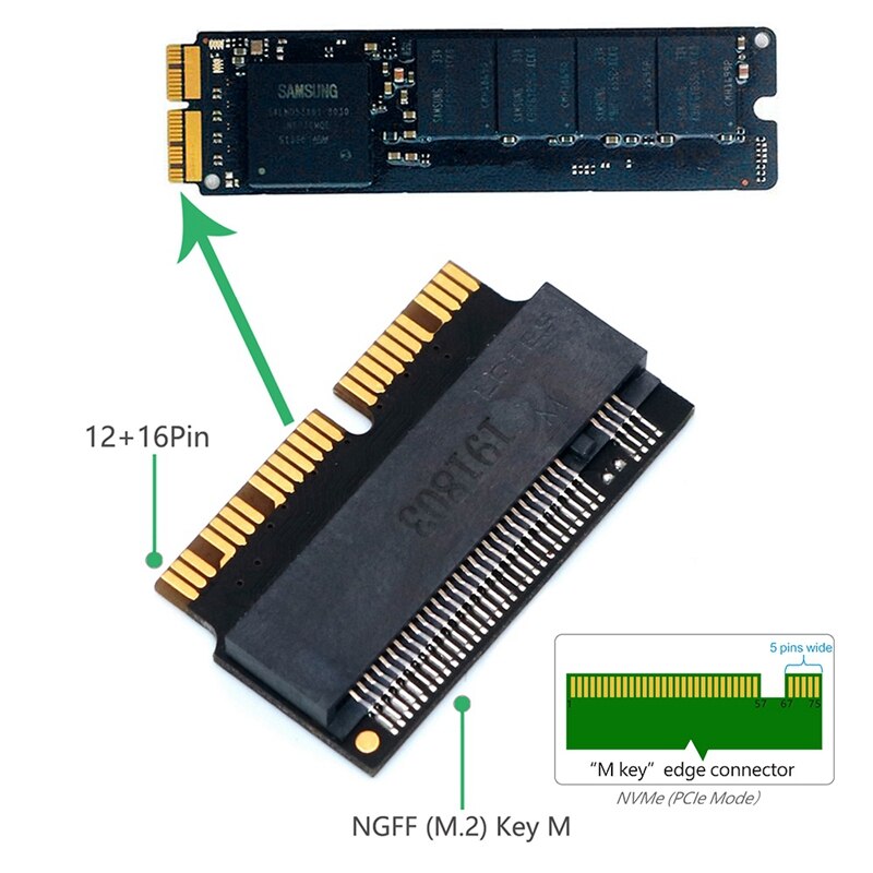 M.2 NGFF AHCI NVMe SSD Adaptador convertidor 12 + 16Pin para M.2 NVME SSD adaptador de conversión