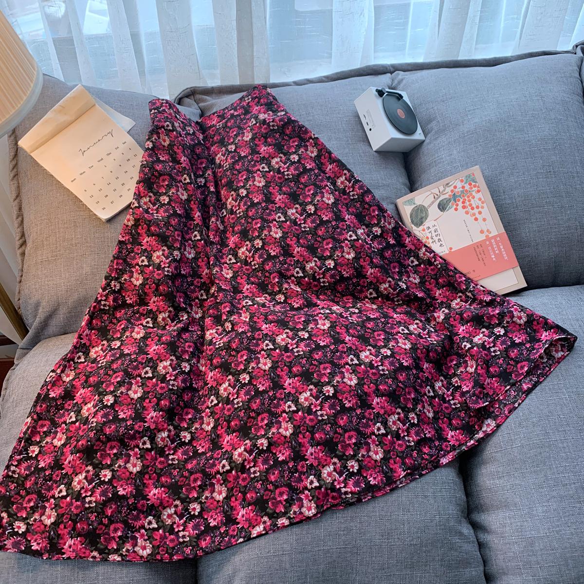 Chiffon a-line nederdel kvinder plus størrelse blomsterprint lang plisseret nederdel mujer maxi beach sommer vintage saia longa: Lilla / S