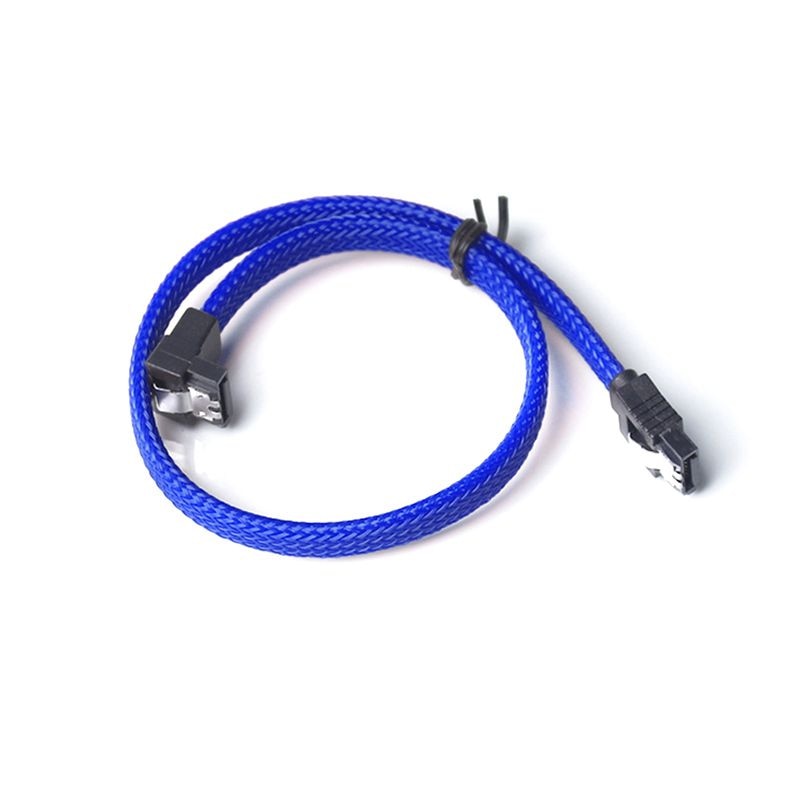 50cm sata 3.0 iii sata 3 7 stifts datakabel rät vinkel 6gb/ s ssd kablar hdd hårddisk datasladd med nylonhylsa: Blå