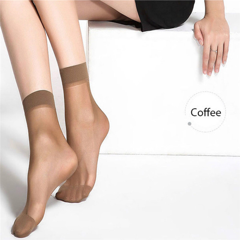 10 par kvinnor nylon elastisk kort ankel skira siden korta strumpor elastiska kort ankel skira bling bling glänsande siden korta strumpor: Kaffe