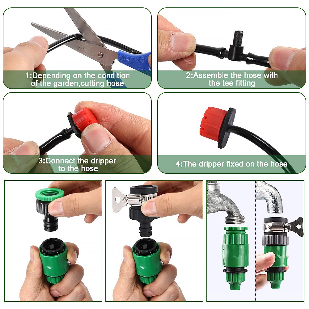 25M Hose Drip Irrigation System 360 Degree Adjustable 20 Hole Sprinkler Kit Garden Watering Inserting Ground Micro Flow Dripper