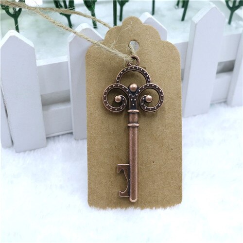 10 stks/partij Sleutel Flesopener DIY Skelet Wijn Opener met Escort Tag Kaart Rustieke Bruiloft Gunst Souvenir: Bronze-10pcs