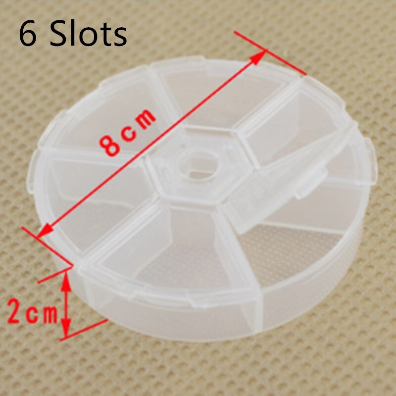 8 Round Compartment Storage box Transparent PP plastic box Small Component Jewelry Tool Box Bead Pills Objects Organizer: 6 Slots
