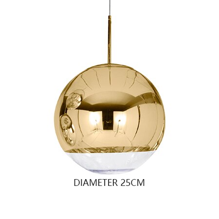 Moderne sølv spejl kugle pendel globe glas led  e27 boligindretning stue soveværelse villa luksus hængende lysarmaturer: Gylden 25cm / Varm hvid