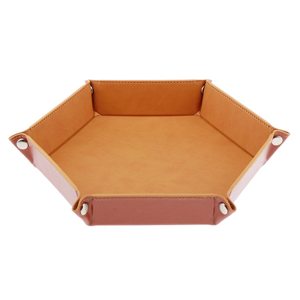 Soporte de dados de cuero PU, bandeja hexagonal plegable para juegos de mesa de mazmorras y dragones RPG DND: Yellow