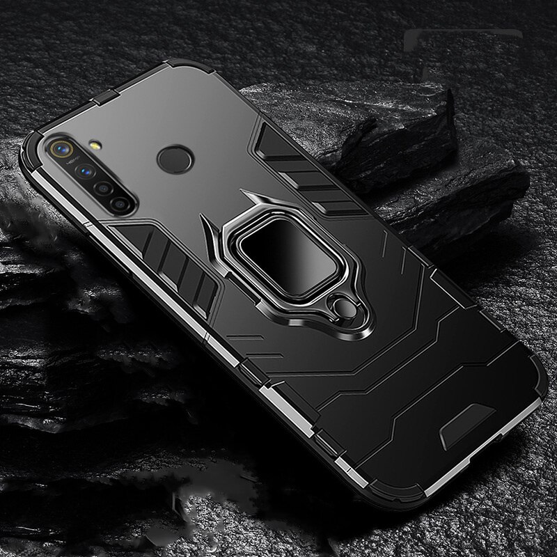 For OPPO Realme C3 Case Ring Holder Armor Bumper Back Cover For Realme C3 C11 6 Pro 6i Phone Case Finger Ring: For Realme C3 / Black