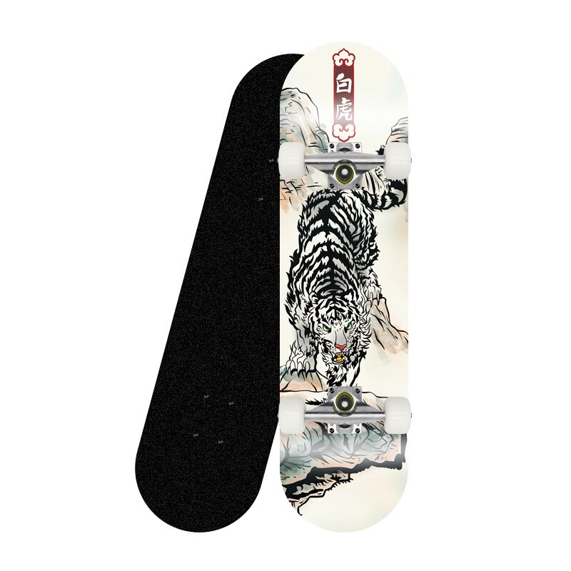 Skateboard Four-wheel Double Tilt Skateboard for Beginners Brushing Street Skateboard: White tiger