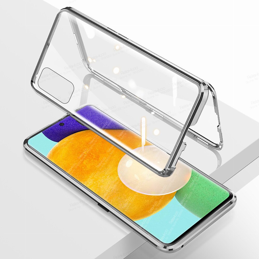 Voor Samsung A52 Case 360 ° Magnetische Flip Cover Voor Samsung Galaxy A52 Een 52 5G 4G A526B a525F Dubbelzijdig Glas Beschermende Fundas: A52 5G / silver