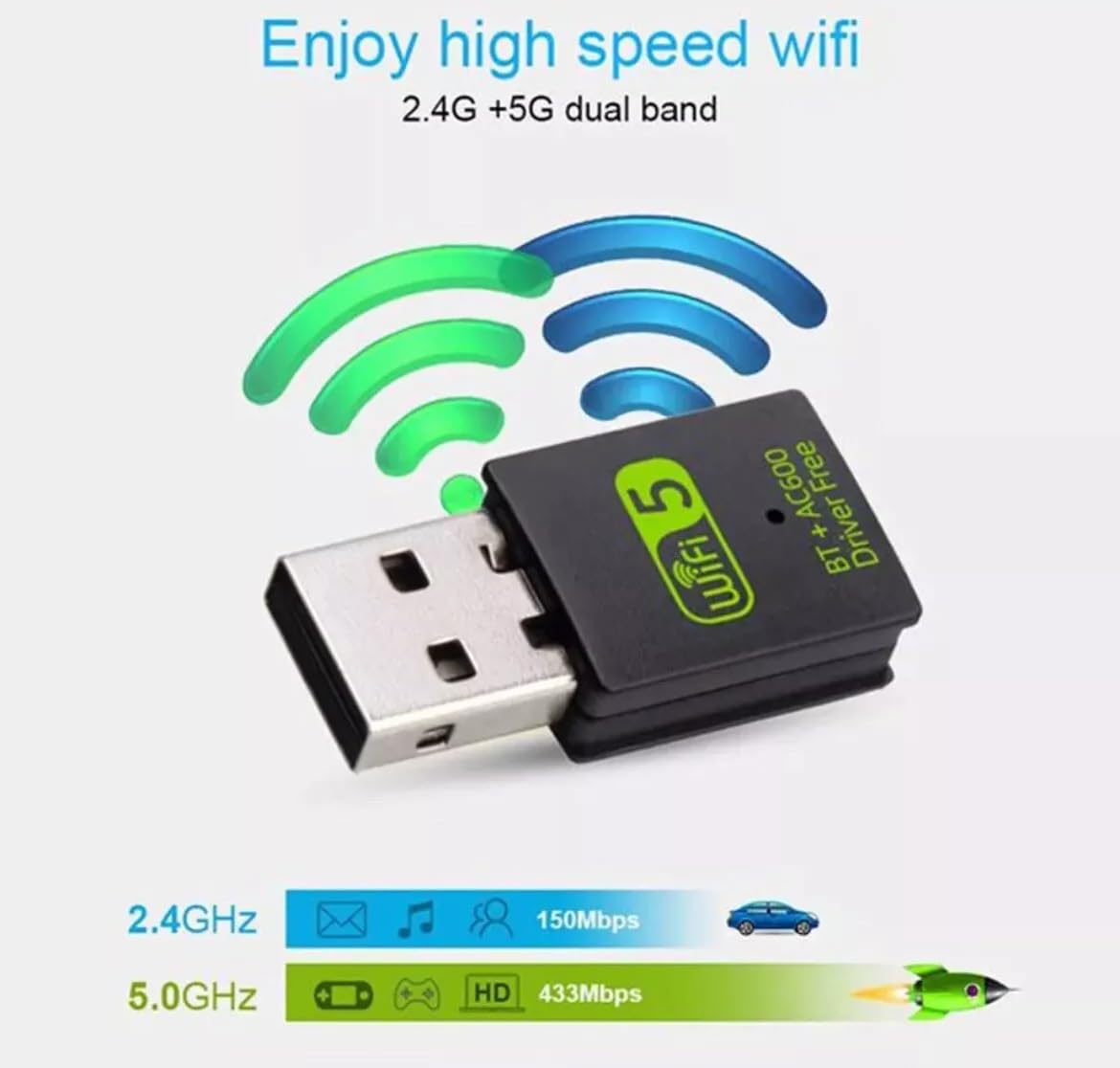 Hannord 600Mbps USB WiFi Bluetooth Adapter Dongle Dual Band USB Wifi Adapter USB Bluetooth Drahtlose Netzwerk Karte Für PC Laptop