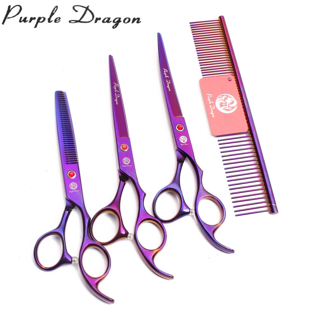 Purple Dragon – ciseaux de toilettage pour animaux de compagnie, 7 &quot;JP, ciseaux droits en acier inoxydable, ciseaux amincissants, incurvés, pour chiens, ensemble Z3003