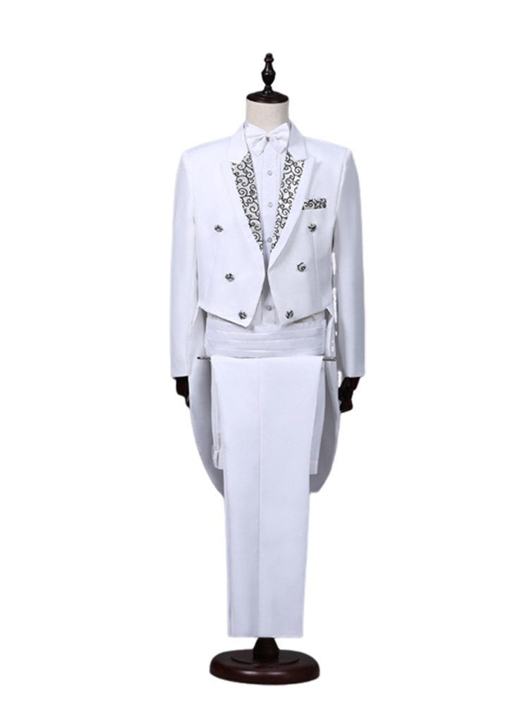 Abrigo de cola para hombre, traje clásico moderno blanco y negro de estilo básico para hombre con frac, trajes de chaqueta de escenario para mago y cantante: XL / royal blue