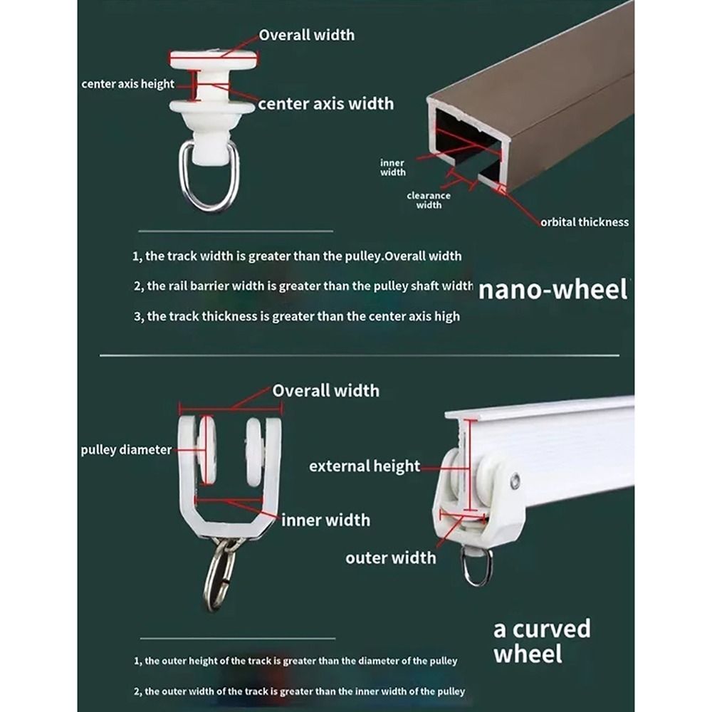 10Pcs Curtain Wheels Rail Straight Curved Track Rollers Curtain Rod Pulley Curtain Track Accessories Furniture Hardware