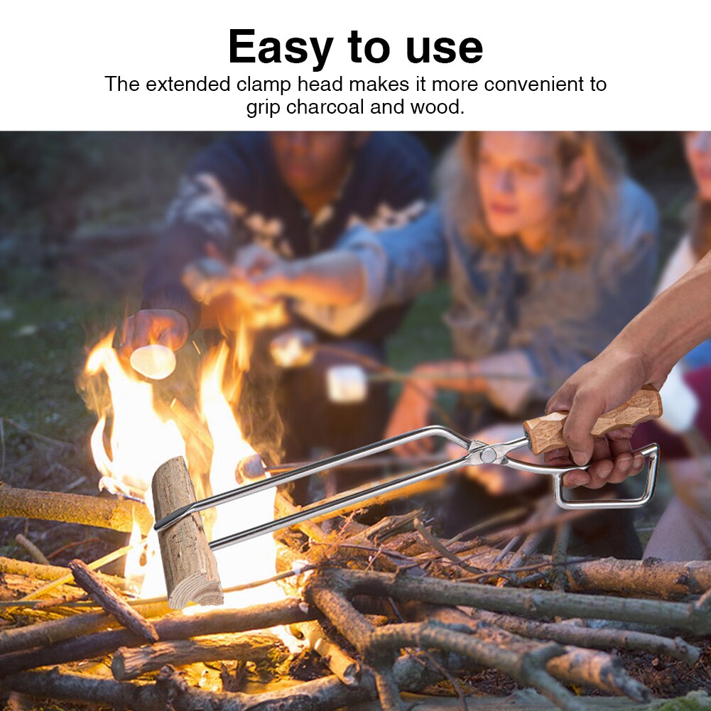 Camping tilbehør udendørs skridsikkert rustfrit stål holdbart hjem duckbilled picnic tang værktøj træ grabber ildsted pejs